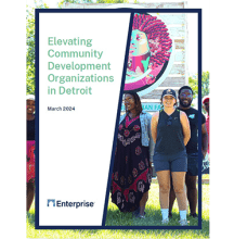 Elevating Community Development Organizations in Detroit and a group of people standing in front of a mural