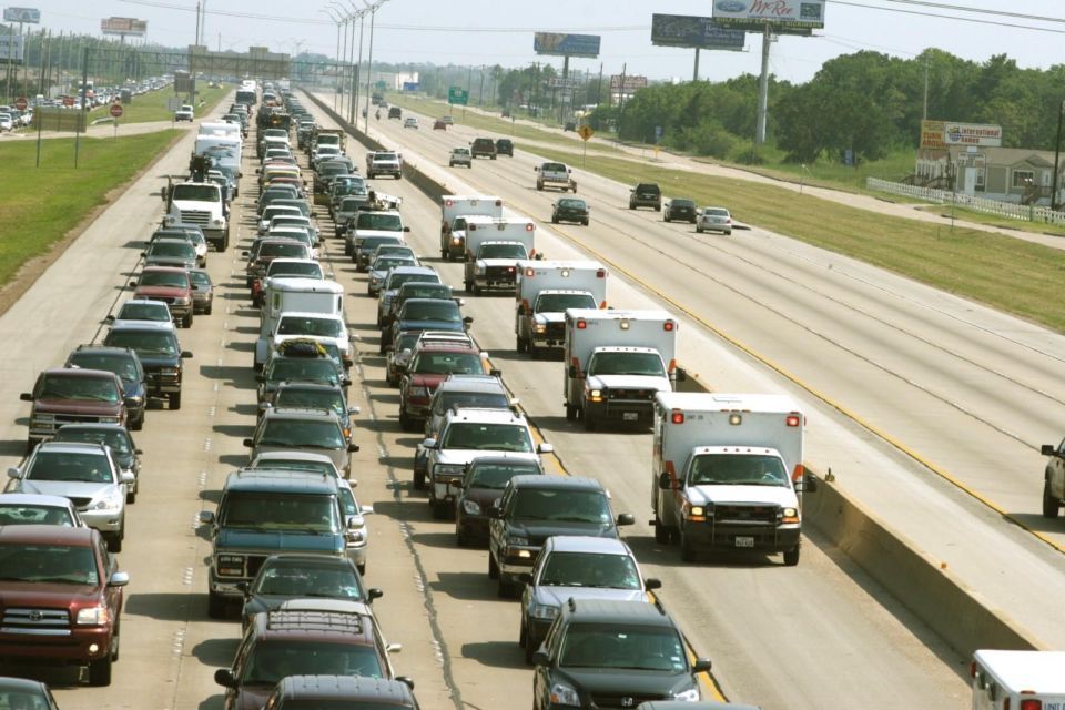 Vehicles backed up in traffic on a highway