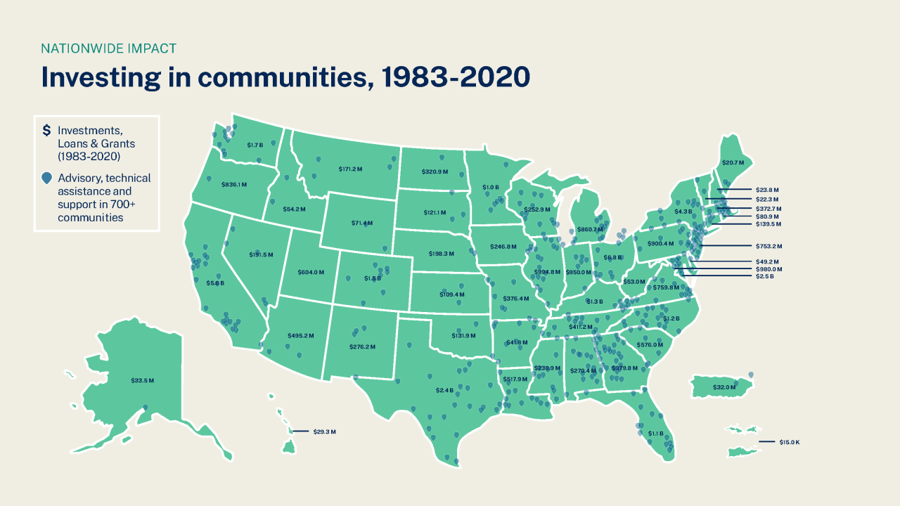 U.S. map showing locations of Enterprise Community Partners investments